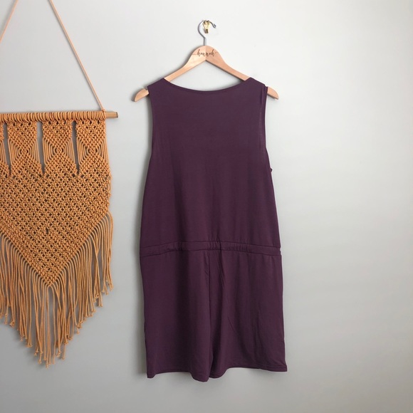 Sleeveless 1/4 Zip Pocket Drawstring Waist Romper Purple - Picture 6 of 7